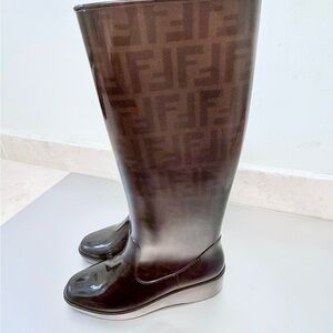 Fendi Dark Brown Monogram Rain Boots Italy size 38